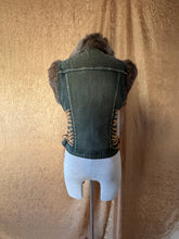 Load image into Gallery viewer, Christian Lacroix Denim & Rabbit Fur Lace Up Vest