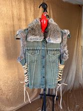 Load image into Gallery viewer, Christian Lacroix Denim & Rabbit Fur Lace Up Vest
