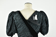 Load image into Gallery viewer, 1980’s | Mary McFadden | Pleated Puff Sleeve Dress with Rhinestone Details