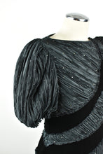 Load image into Gallery viewer, 1980’s | Mary McFadden | Pleated Puff Sleeve Dress with Rhinestone Details