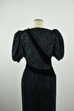 Load image into Gallery viewer, 1980’s | Mary McFadden | Pleated Puff Sleeve Dress with Rhinestone Details