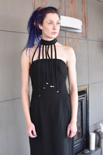 Load image into Gallery viewer, 1990’s | Claude Montana | Racer Back Black Dress with Fringe