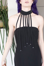 Load image into Gallery viewer, 1990’s | Claude Montana | Racer Back Black Dress with Fringe