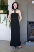 Load image into Gallery viewer, 1990’s | Claude Montana | Racer Back Black Dress with Fringe