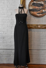 Load image into Gallery viewer, 1990’s | Claude Montana | Racer Back Black Dress with Fringe
