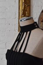Load image into Gallery viewer, 1990’s | Claude Montana | Racer Back Black Dress with Fringe