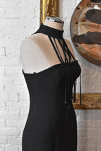 Load image into Gallery viewer, 1990’s | Claude Montana | Racer Back Black Dress with Fringe