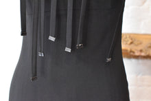 Load image into Gallery viewer, 1990’s | Claude Montana | Racer Back Black Dress with Fringe