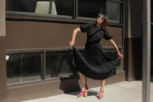 Load image into Gallery viewer, 1980’s | Mary McFadden | Pleated Puff Sleeve Dress with Rhinestone Details