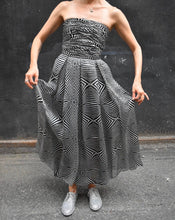 Load image into Gallery viewer, 1990's | Louis Feraud | Black and White Op Art Chiffon Strapless Dress