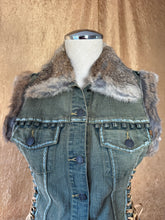 Load image into Gallery viewer, Christian Lacroix Denim &amp; Rabbit Fur Lace Up Vest
