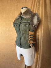 Load image into Gallery viewer, Christian Lacroix Denim &amp; Rabbit Fur Lace Up Vest

