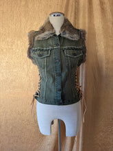 Load image into Gallery viewer, Christian Lacroix Denim &amp; Rabbit Fur Lace Up Vest
