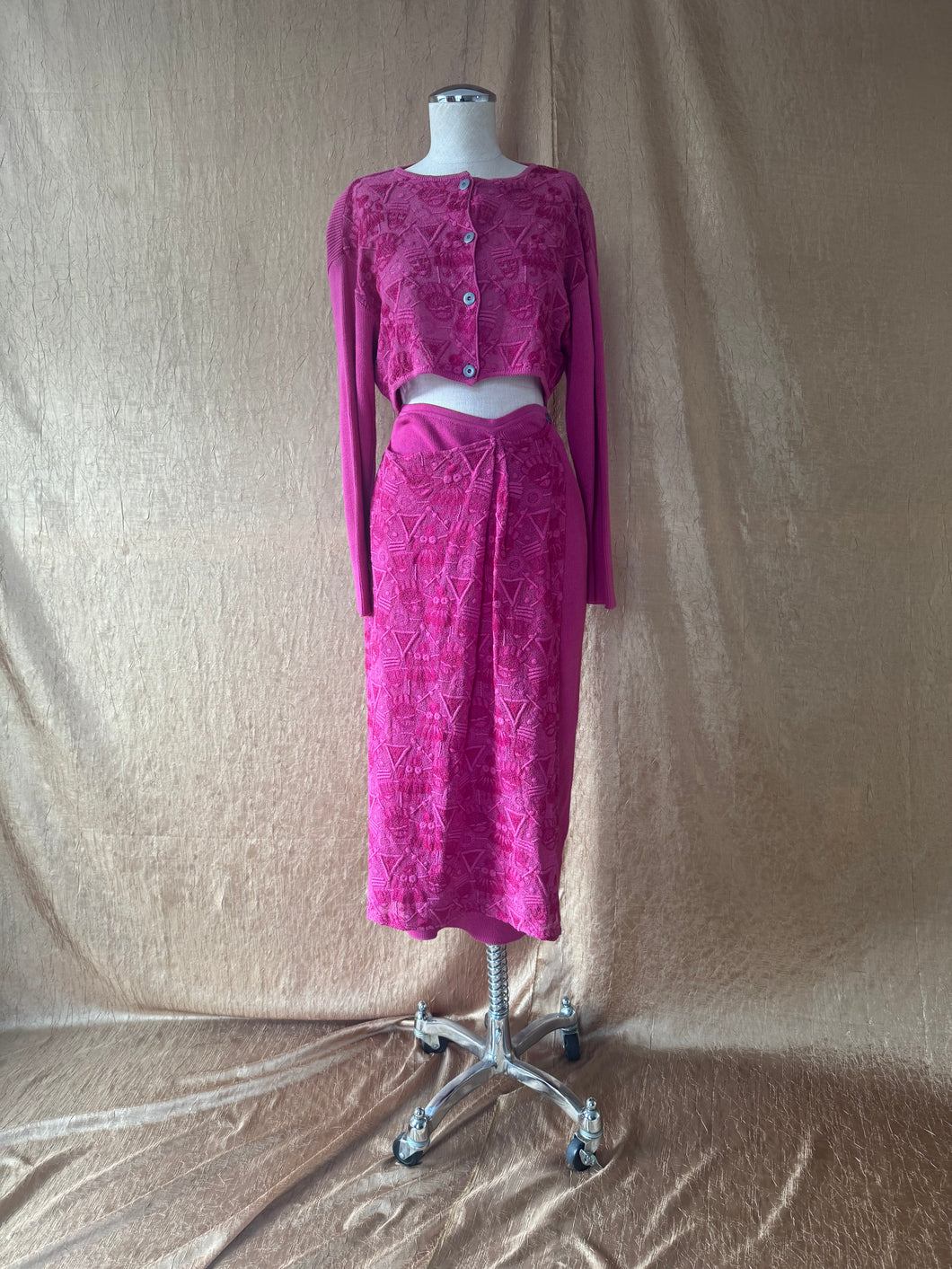 Jean Paul Gaultier Equator Fuchsia Knit Set with Hula Dancer Motif