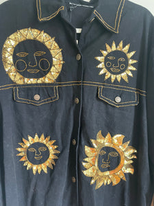 1990’s | Beaded and Sequined Sun Denim Jacket (Black)