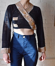 Load image into Gallery viewer, 1990’s | Voyage Invest in the Original | Sheer Black Crop Top with Asymmetrical Buttons
