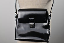 Load image into Gallery viewer, 1990&#39;s | Moschino | Black Patent Leather Bag With Silver Heart Closure
