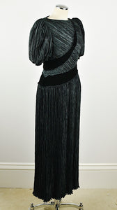 1980’s | Mary McFadden | Pleated Puff Sleeve Dress with Rhinestone Details