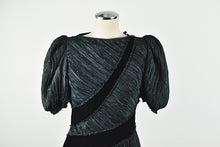 Load image into Gallery viewer, 1980’s | Mary McFadden | Pleated Puff Sleeve Dress with Rhinestone Details
