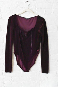 1990’s | Tahari |  Burgundy Velvet Body Suit and Pant Set