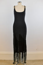 Load image into Gallery viewer, 1990’s | Class by Roberto Cavalli | Black Maxi Dress with Beading and Fringe
