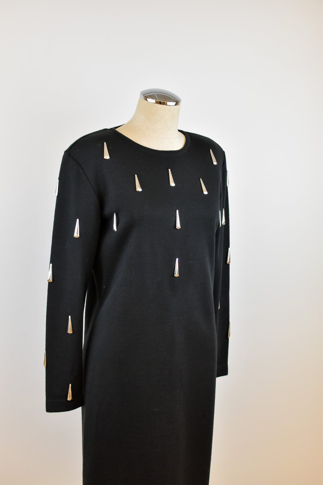 1990’s | Black  Knit Dress with Silver Tear Drop Beads