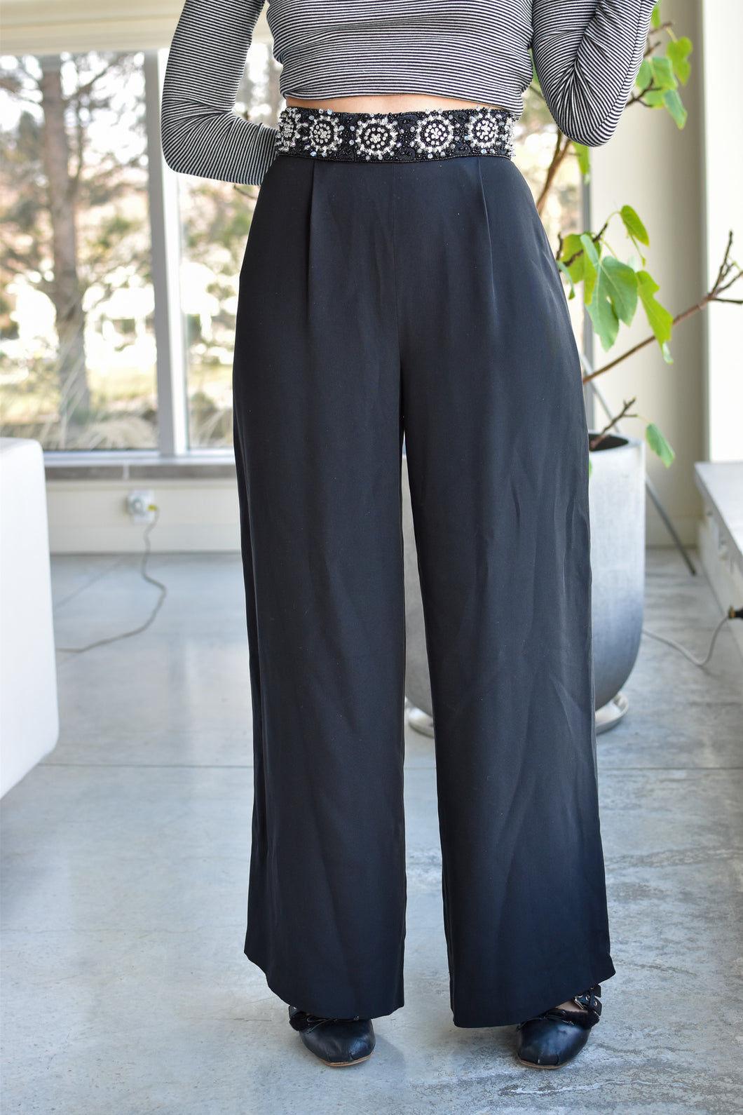1990’s | Maria Snyder | Silk Pants with Beaded Waist Line