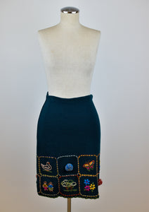 1990’s | Romeo Gigli | Knit Skirt with Embroidered Pictures