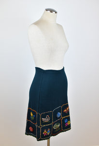 1990’s | Romeo Gigli | Knit Skirt with Embroidered Pictures
