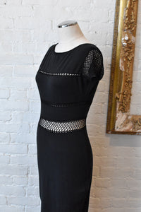 1990’s | Vivienne Tam | Black Maxi Dress with Crochet Cut Outs