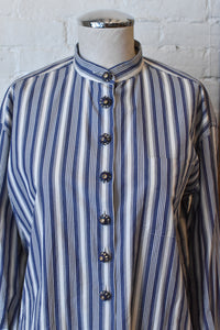 1990's | Romeo Gigli | Blue and White Button Down with Decorative Buttons