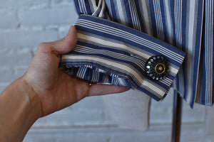 1990's | Romeo Gigli | Blue and White Button Down with Decorative Buttons