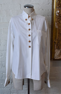 1990's | Romeo Gigli | Crisp White Blouse with Decorative Buttons