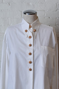 1990's | Romeo Gigli | Crisp White Blouse with Decorative Buttons