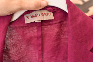 1990’s | Romeo Gigli | Raspberry Linen Blazer with Wooden Beads