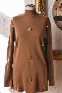 1990’s | Gianfranco Ferre | Caramel Sweater with Gold Lion Heads