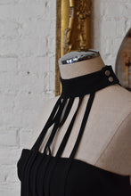 Load image into Gallery viewer, 1990’s | Claude Montana | Racer Back Black Dress with Fringe
