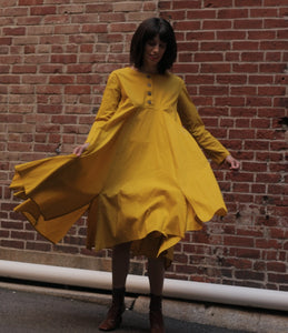 1990's | Romeo Gigli | Mustard Yellow Cotton Dress