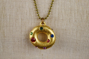 1990's | Todd Oldham |  Donut Charm Necklace with Colorful Rhinestones