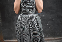 Load image into Gallery viewer, 1990&#39;s | Louis Feraud | Black and White Op Art Chiffon Strapless Dress

