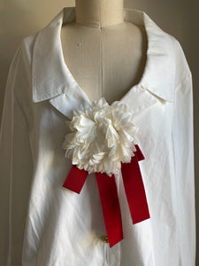 Gucci | White Blouse with Flower Brooch
