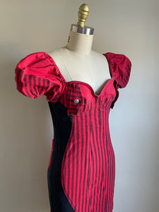 Moschino | Puff Sleeve Red and Black Denim Dress