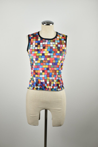 1990's | Todd Oldham | Deadstock Colorful Square Print Tank Top