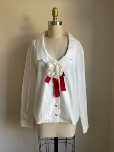 Gucci | White Blouse with Flower Brooch
